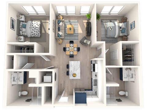 Floor plan for 2 beds, 2 baths, 1087 sqft